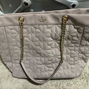 Kate Spade Lavender/Taupe Quilted Tote with Gold Chain
